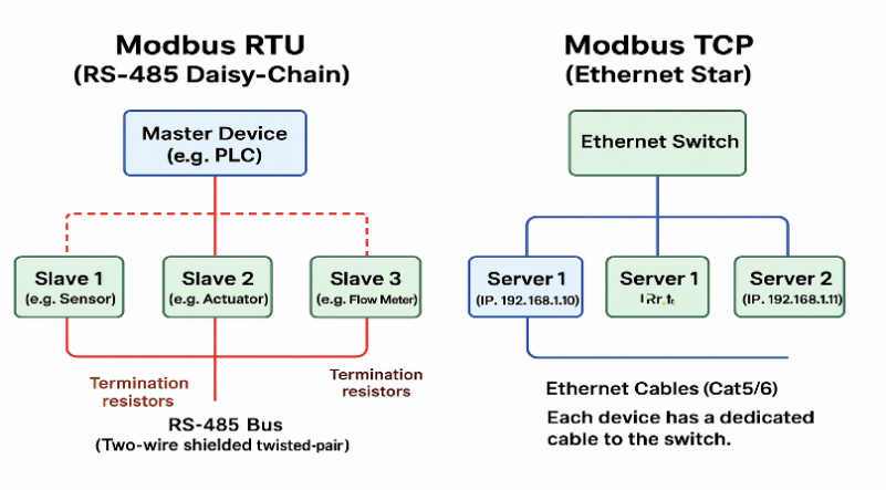 Difference between Modbus RTU and Modbus TCP