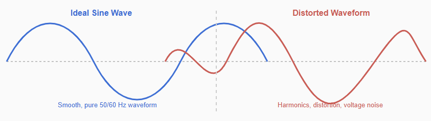 Power quality waveform comparison (ideal vs distorted).
