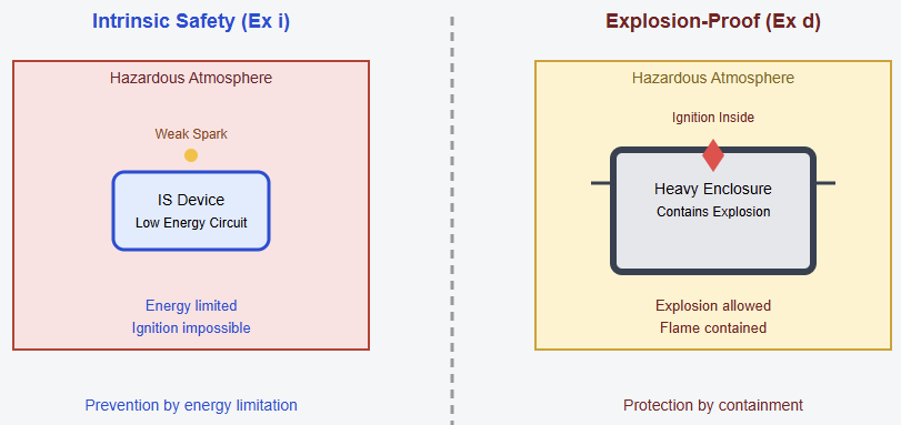 Comparison of intrinsic safety vs explosion-proof